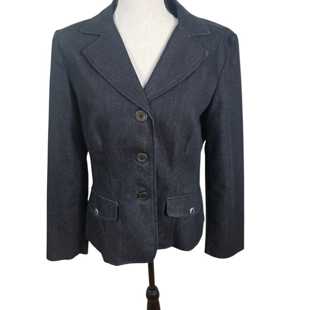 Van Heusen Denim Blazer Women Medium Black Stretch 3-Button Professional Coat